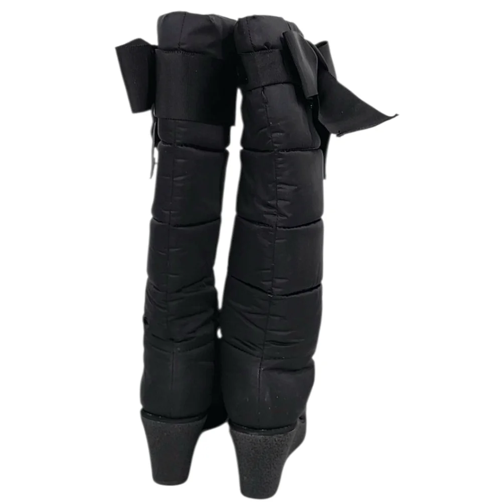 Kate Spade New York Cagney Quilted Bow Wedge Boot Black Satin Women's‎ Size 6 M